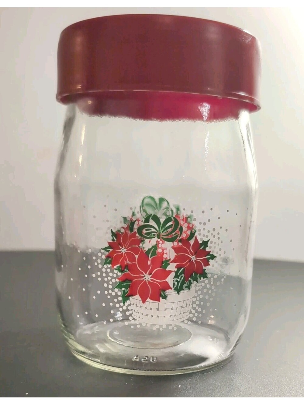 Vintage Carlton Glass Jar with Lid|Christmas|Poinsettia|Cookie Jar|1 Liter|USA